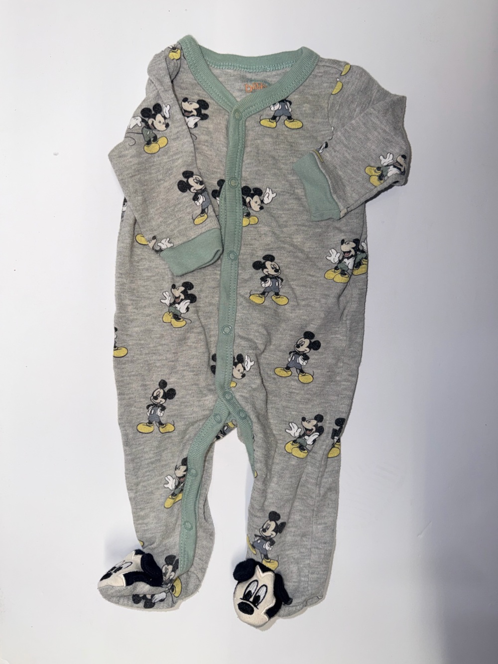 Disney Grey Mickey Mouse Footed One-Piece with Yellow Accents